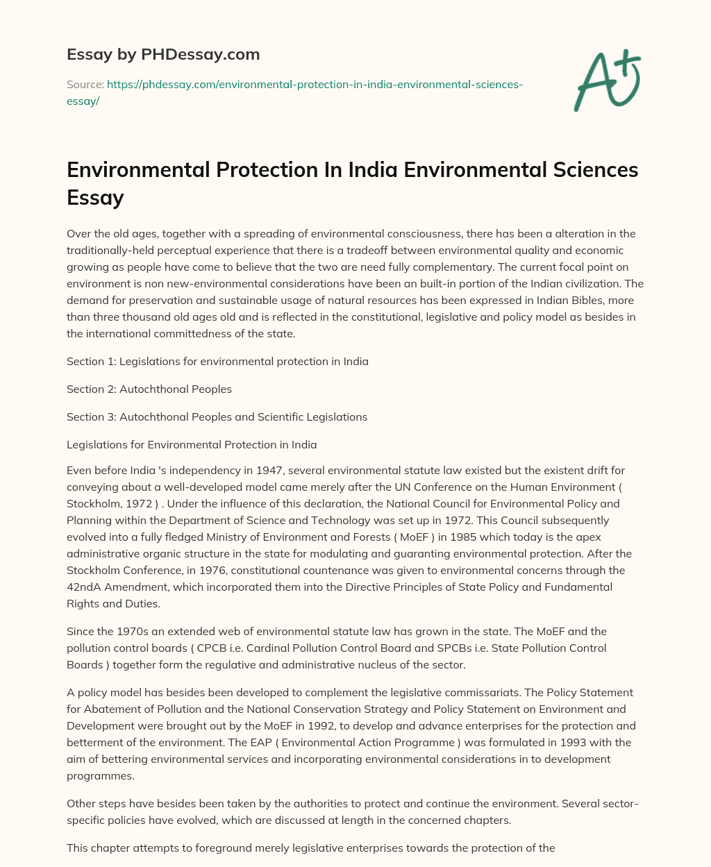 essay on environmental protection in india