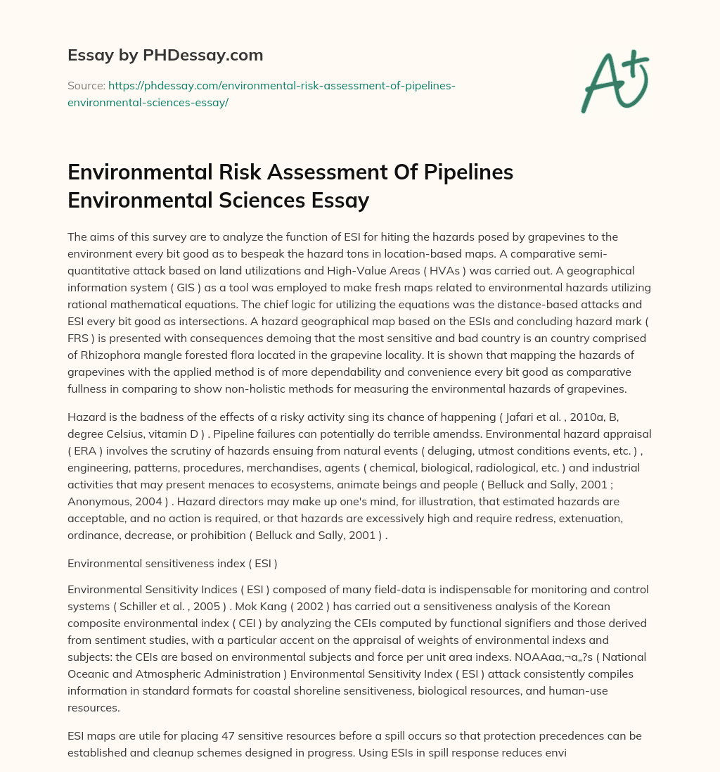 Environmental Risk Assessment Of Pipelines Environmental Sciences Essay essay