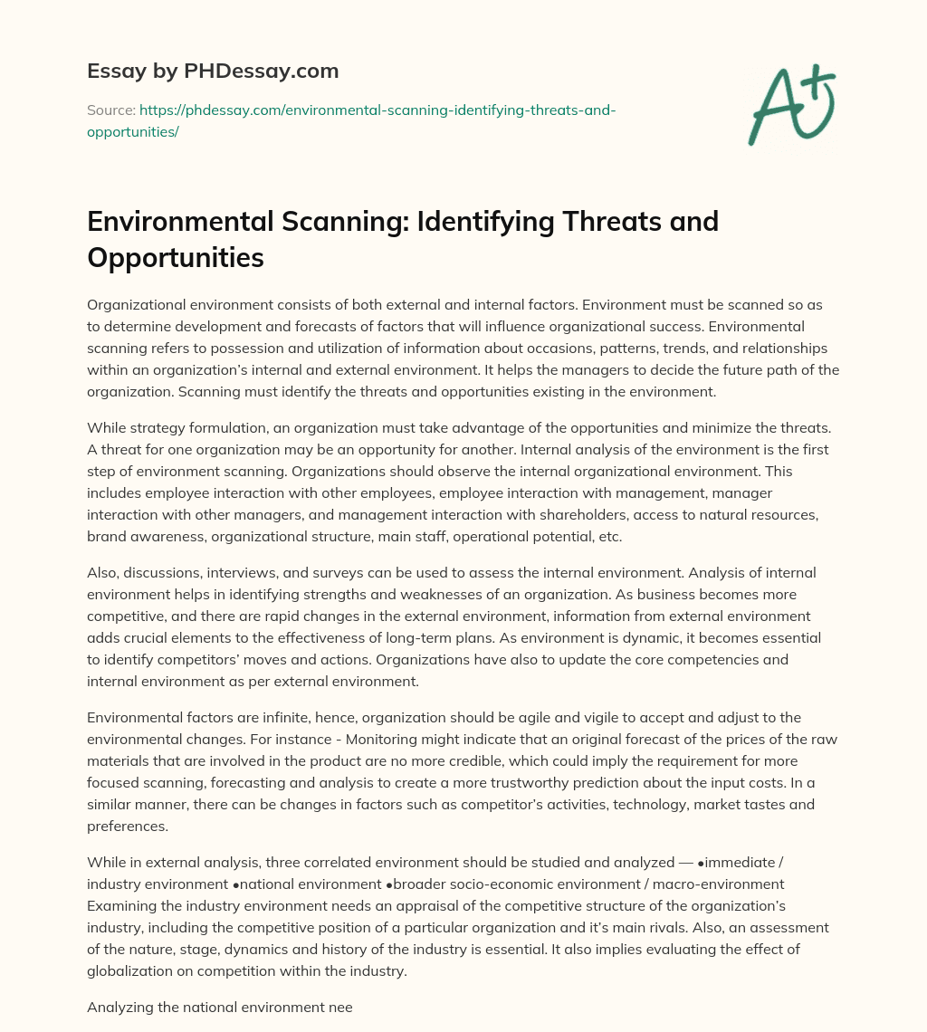 Environmental Scanning: Identifying Threats and Opportunities essay
