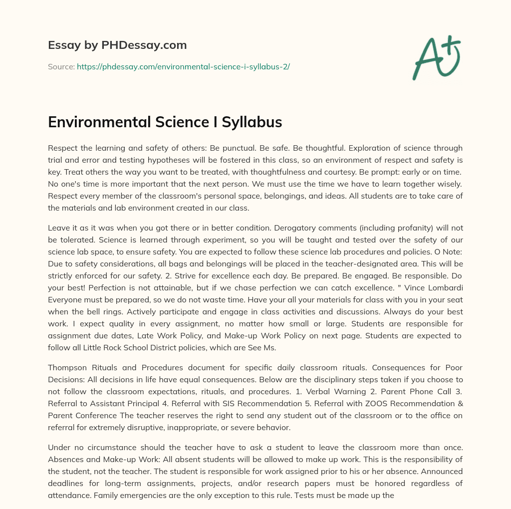 Environmental Science I Syllabus essay