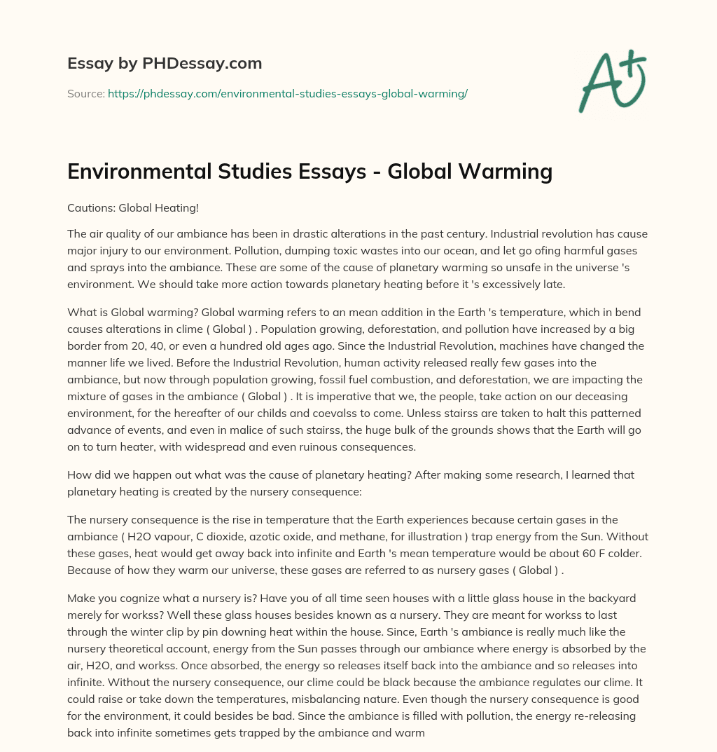Environmental Studies Essays – Global Warming essay