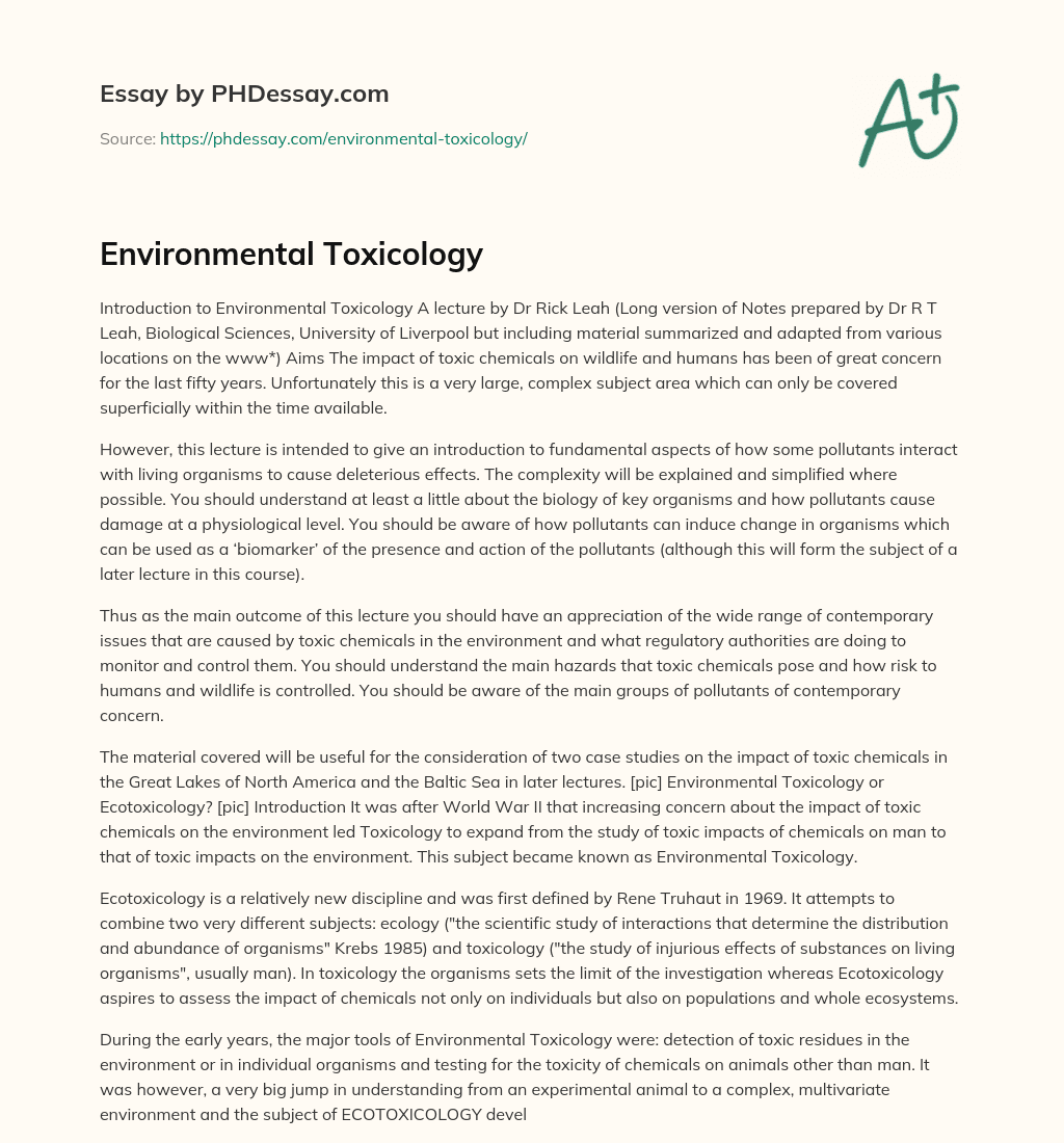 Environmental Toxicology essay
