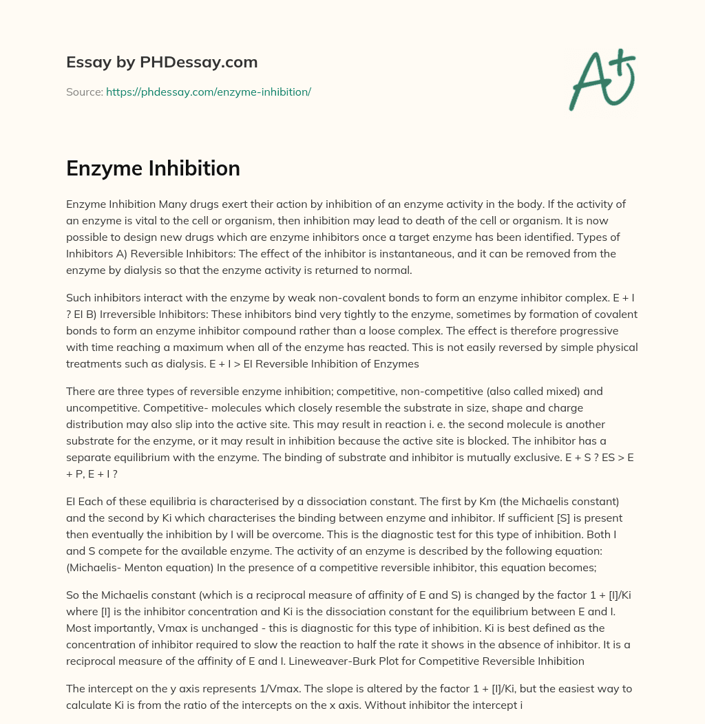 Enzyme Inhibition: Types and Reversibility essay