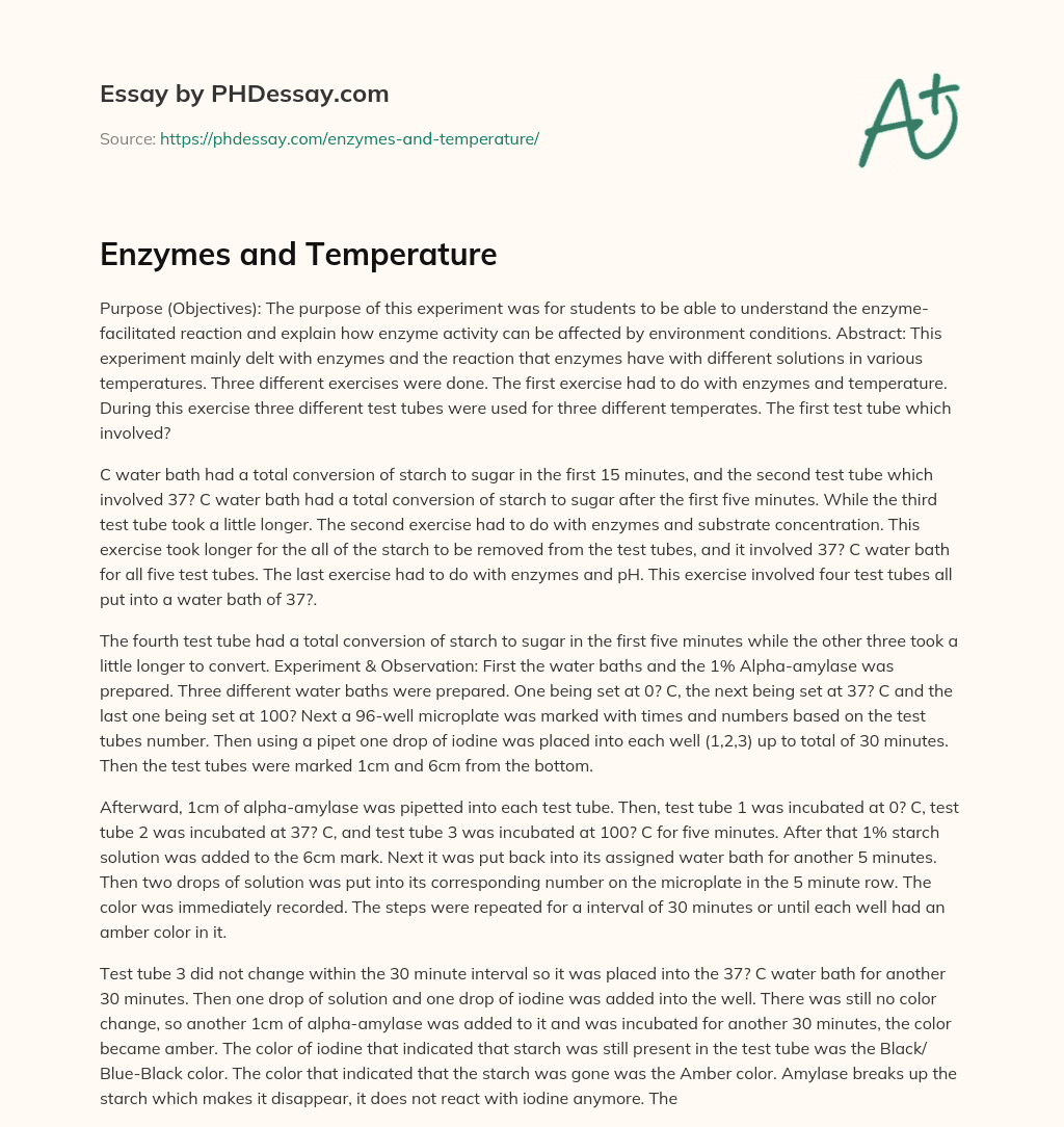 Enzymes and Temperature essay