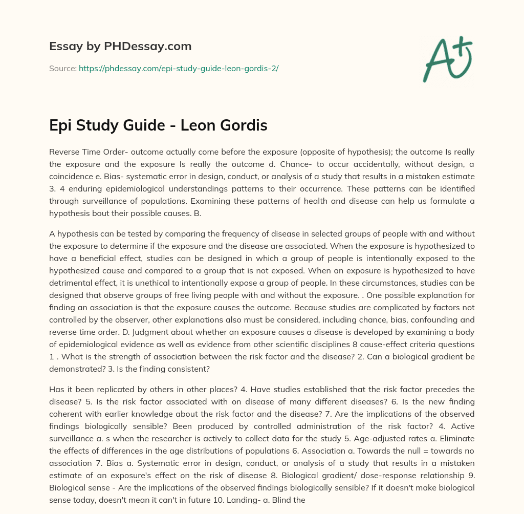 Epi Study Guide – Leon Gordis essay