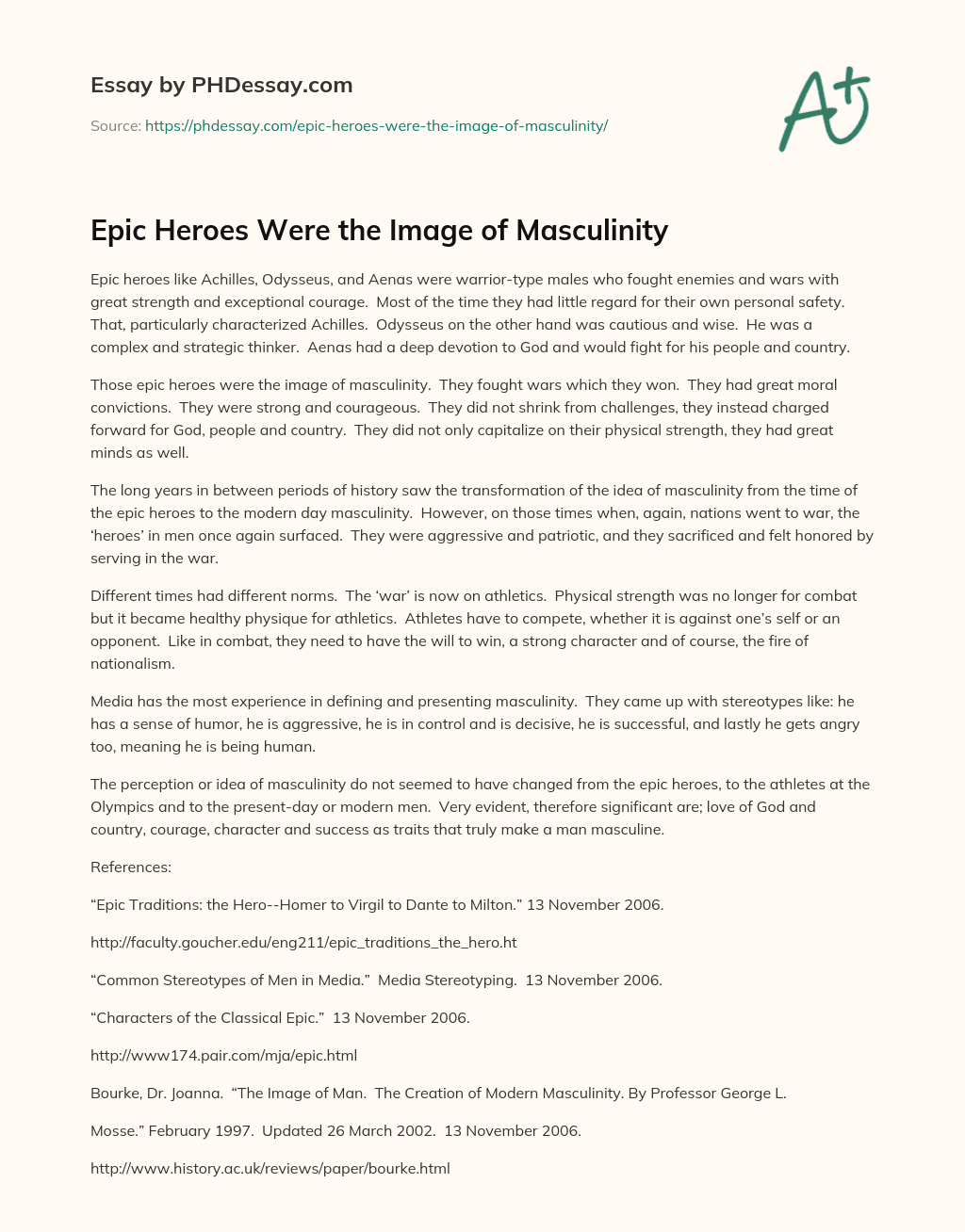 Epic Heroes Were the Image of Masculinity essay