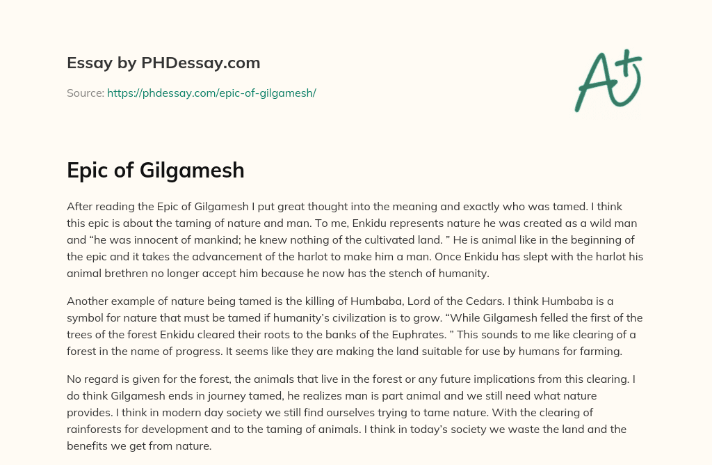essay about the epic of gilgamesh