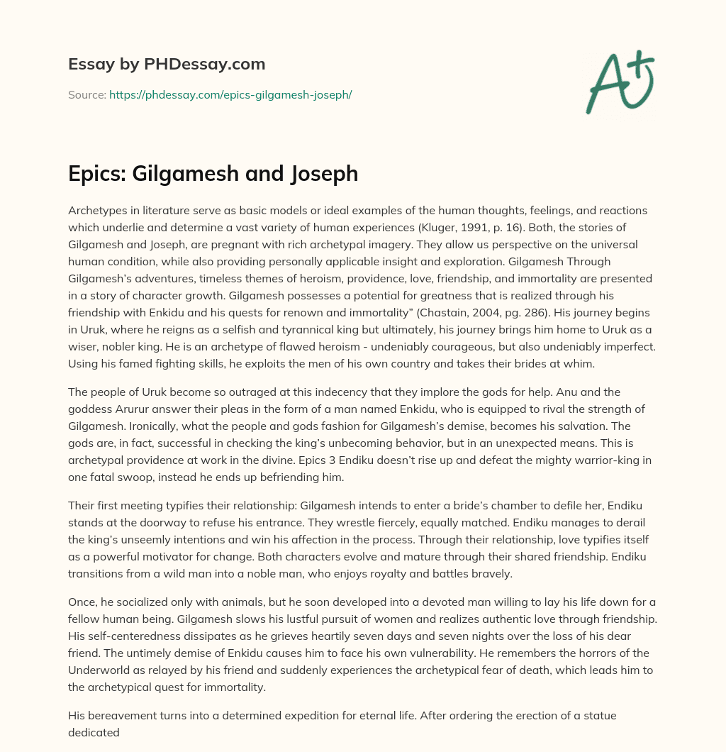 Epics:  Gilgamesh and Joseph essay