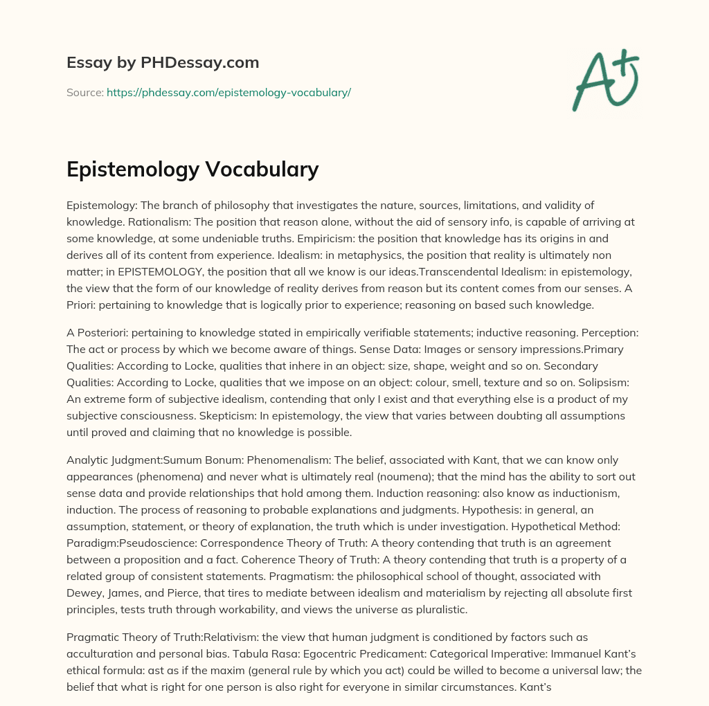 Epistemology Vocabulary essay