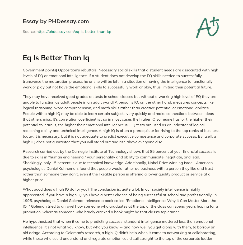 Eq Is Better Than Iq essay