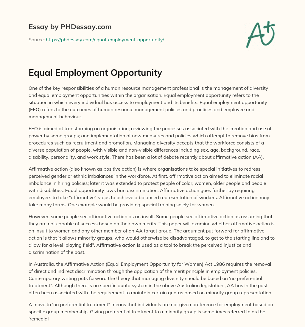 equal employment opportunity essay