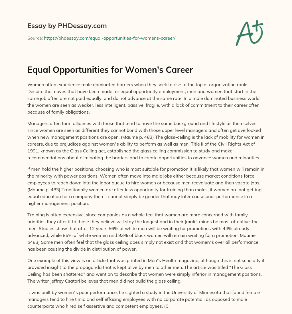 Equal Opportunities for Women’s Career essay