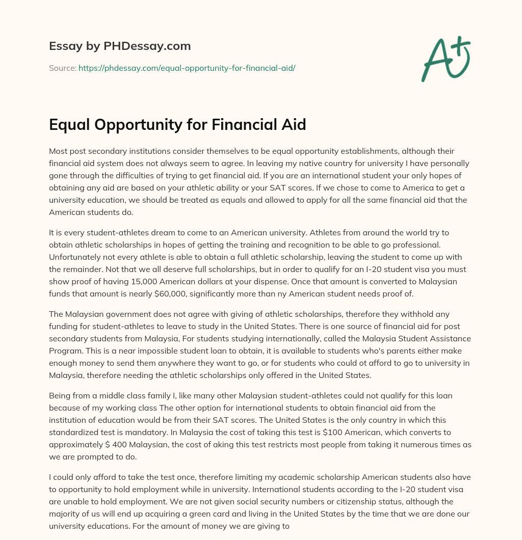 Equal Opportunity for Financial Aid essay