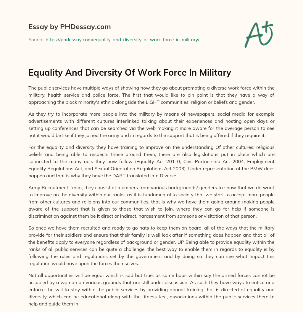 Equality And Diversity Of Work Force In Military essay
