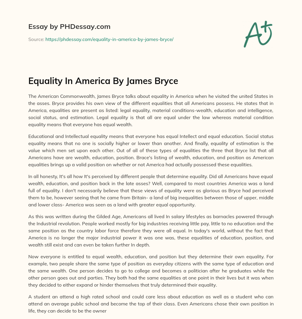 Equality In America By James Bryce essay