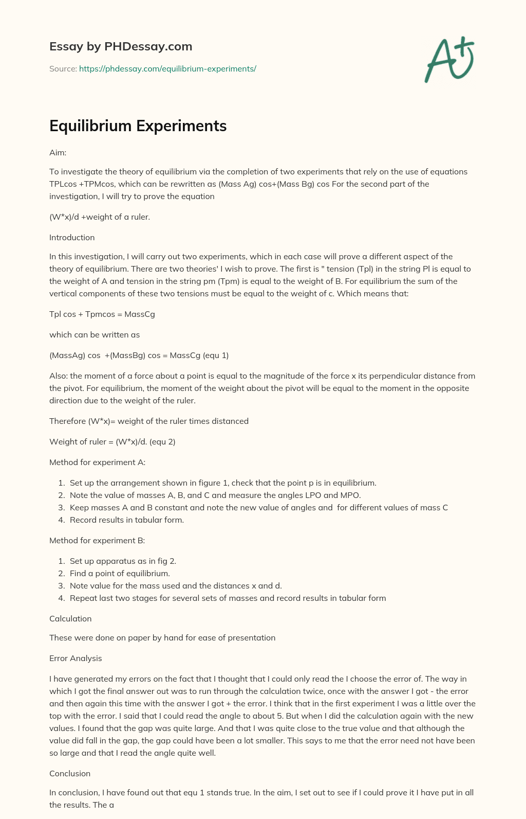 Equilibrium Experiments essay