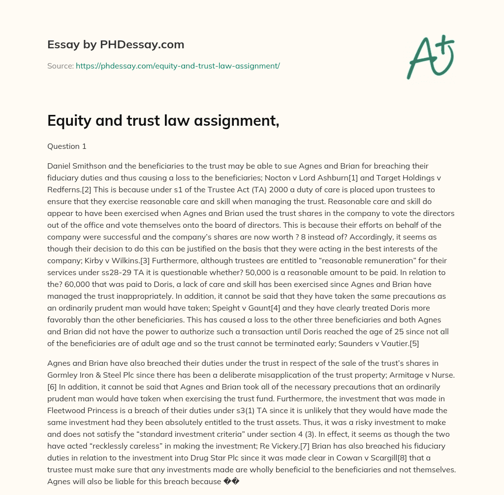 Equity and trust law assignment, essay