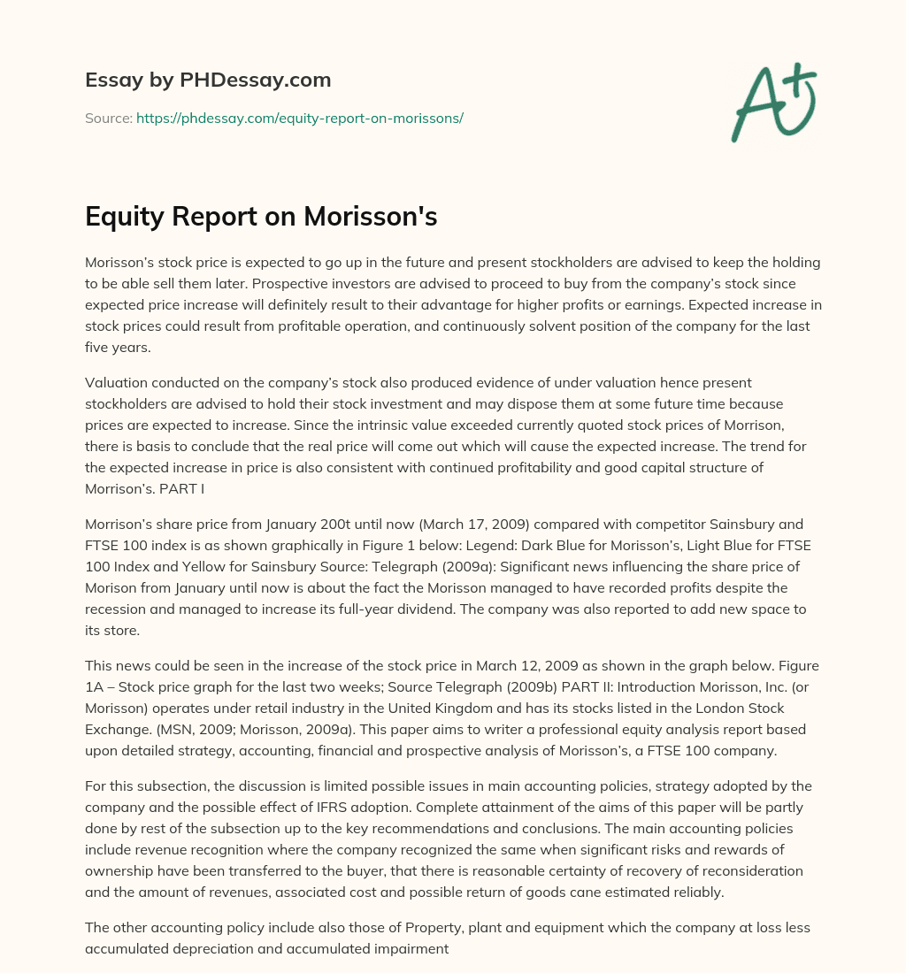 Equity Report on Morisson’s essay
