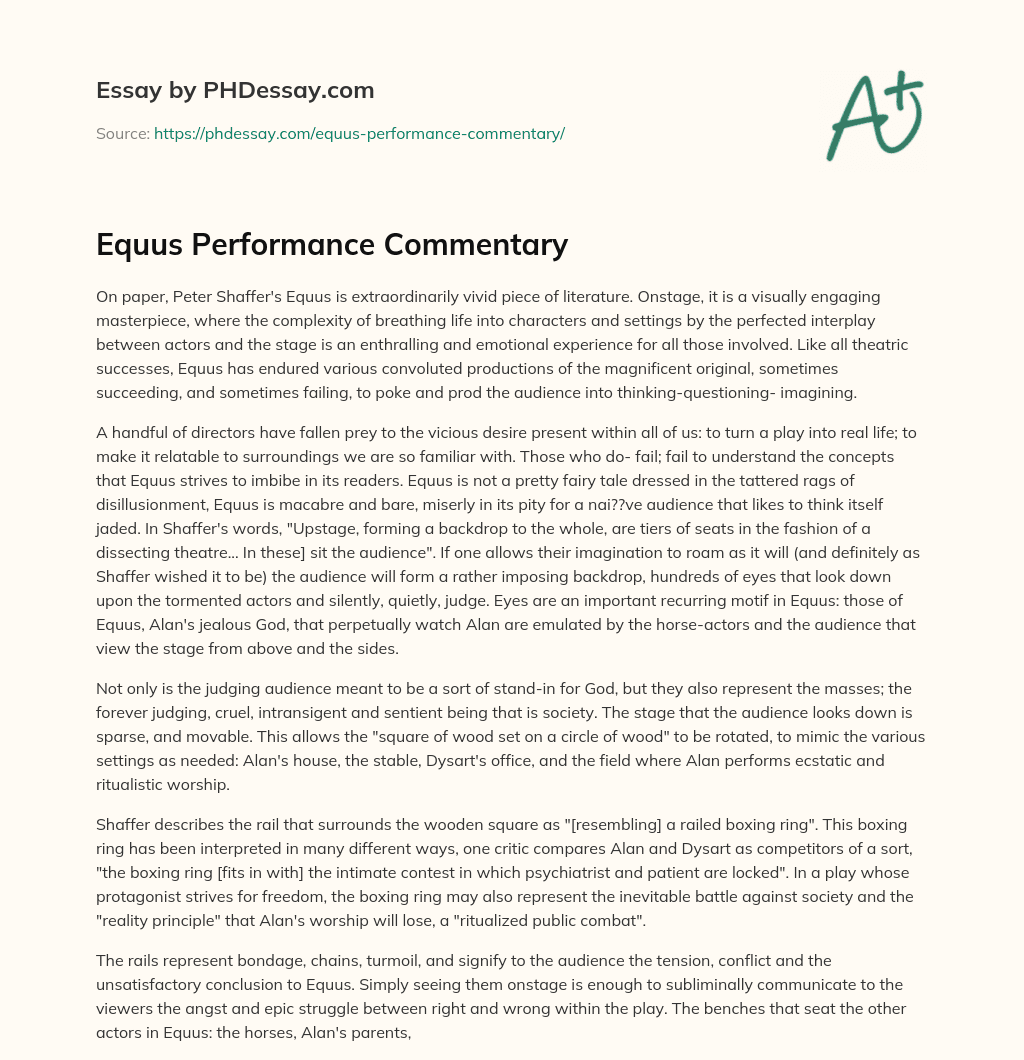 Equus Performance Commentary essay