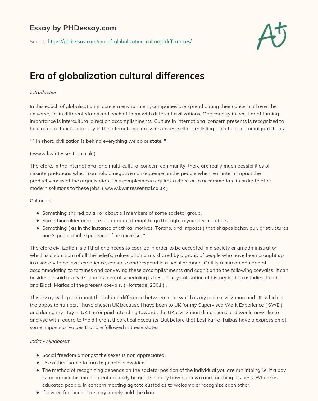 Era of globalization cultural differences essay