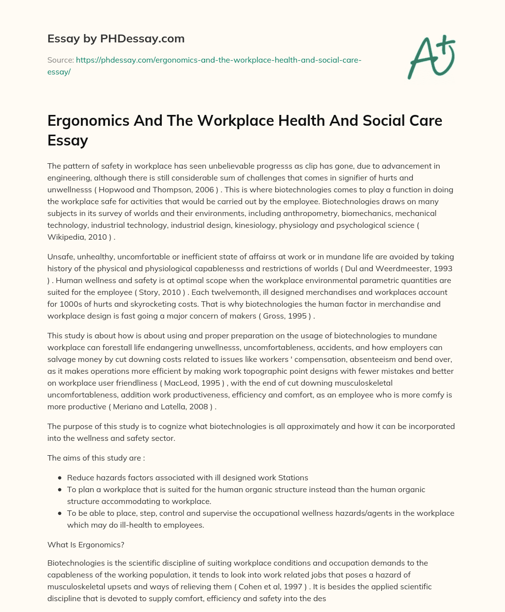 Ergonomics And The Workplace Health And Social Care Essay essay
