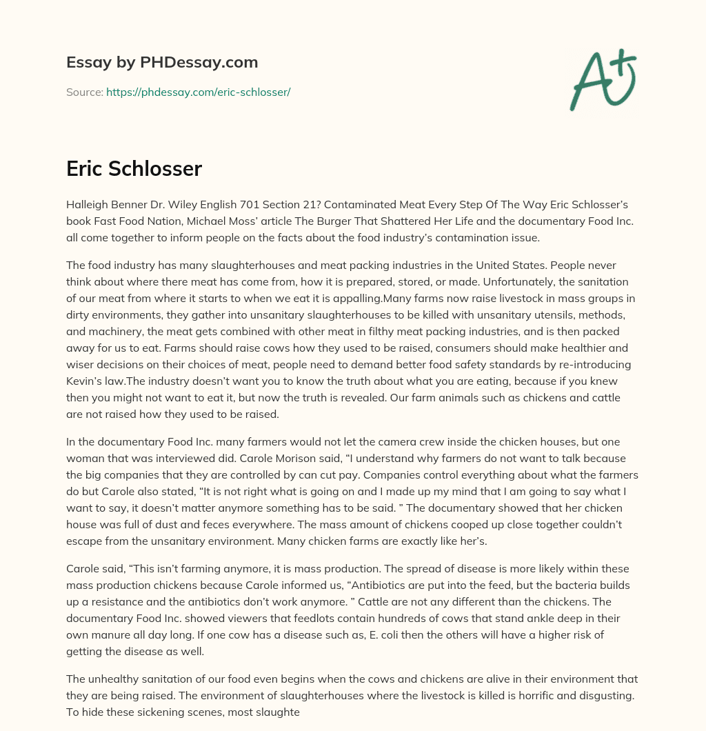 Contamination in the Food Industry: The Shocking Truth About Our Meat Supply essay
