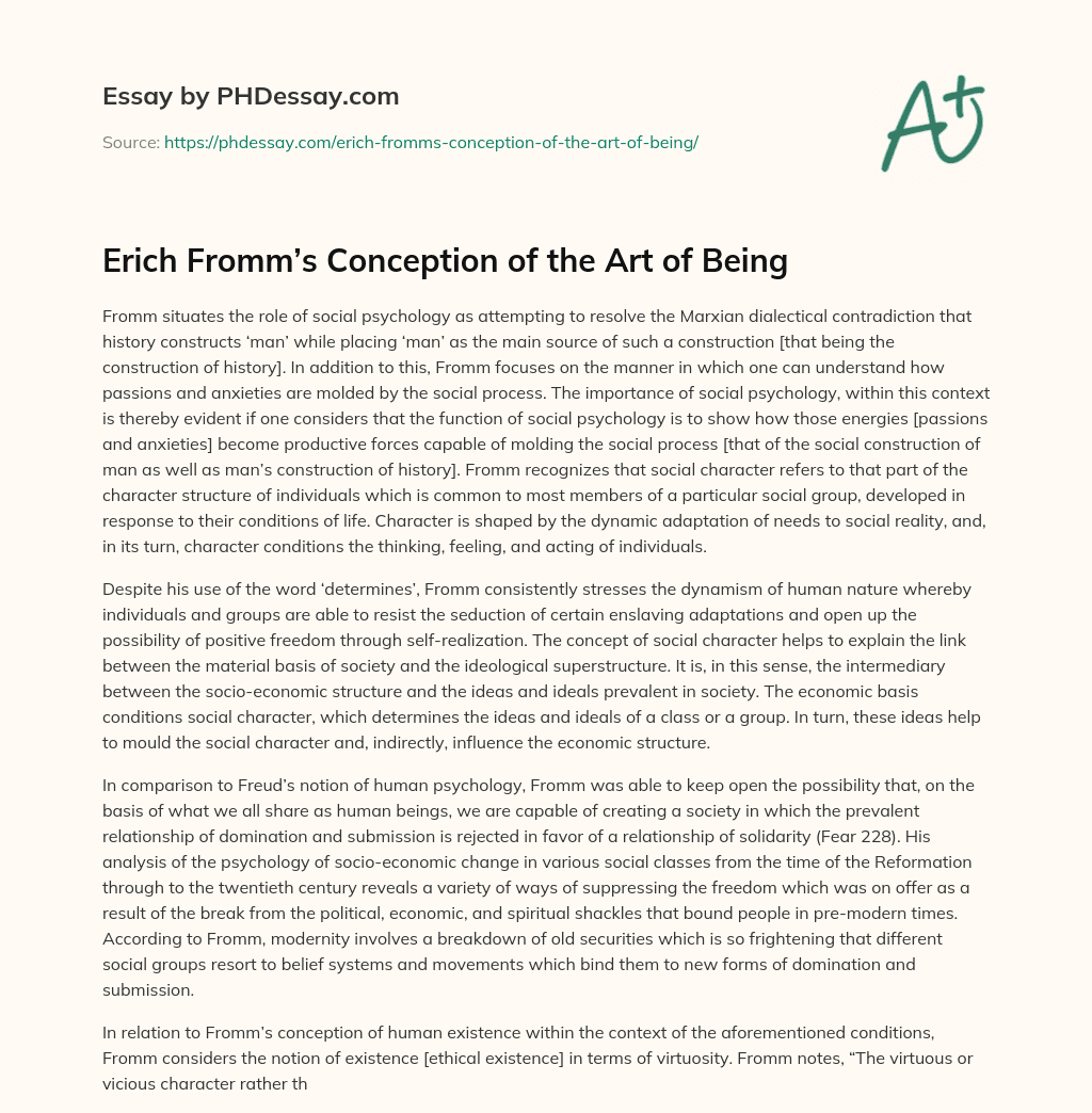Erich Fromm’s Conception of the Art of Being essay