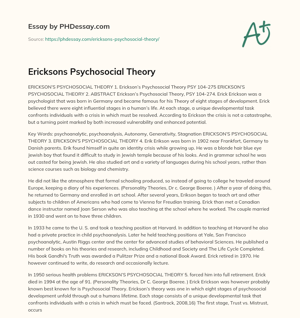 Ericksons Psychosocial Theory essay