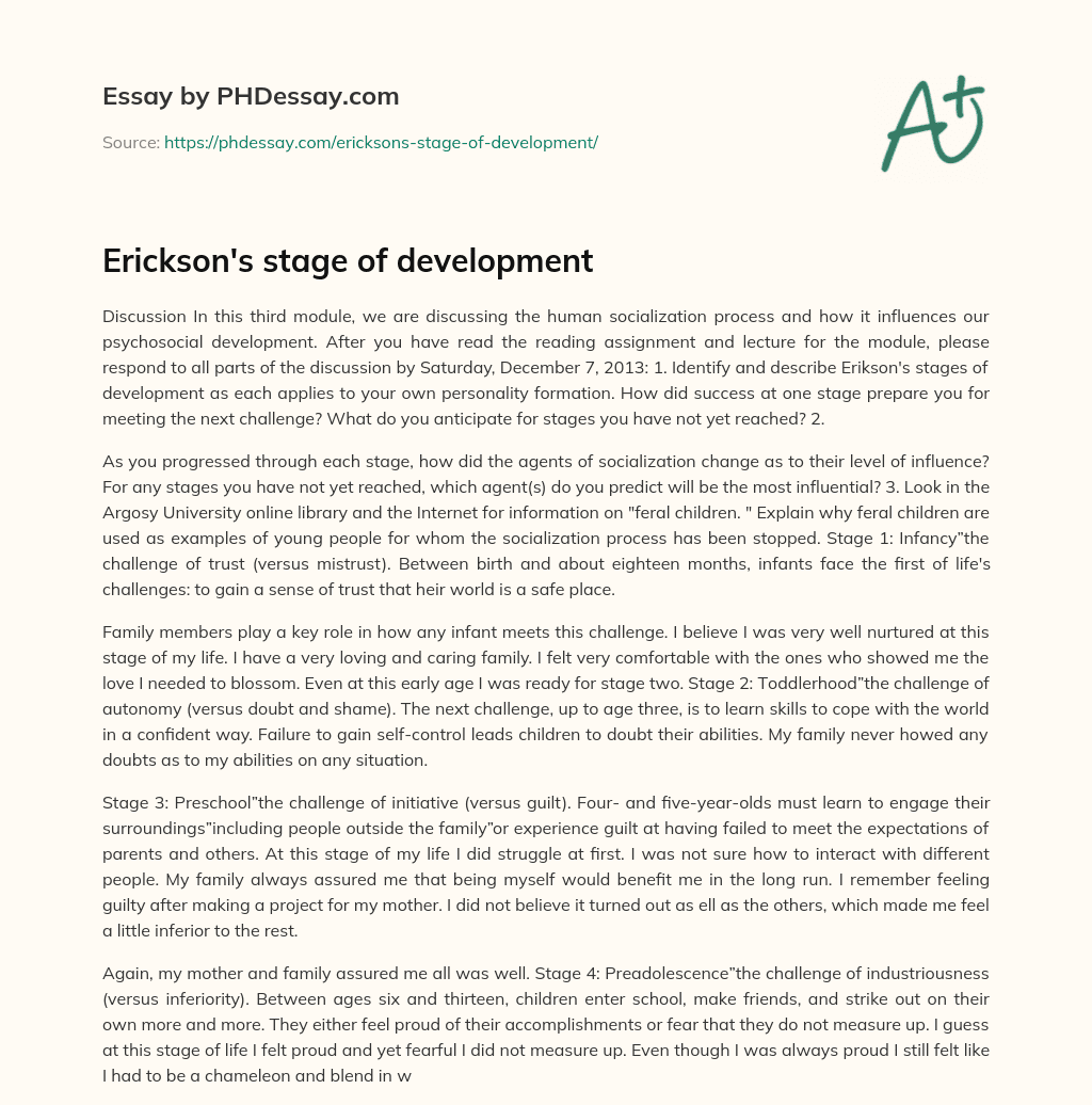 Erickson’s stage of development essay