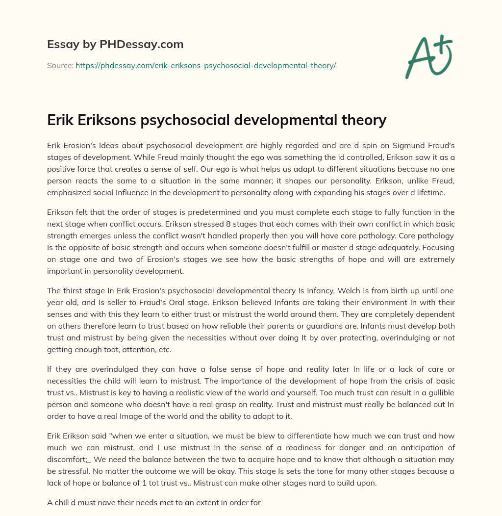 Erik Eriksons psychosocial developmental theory essay