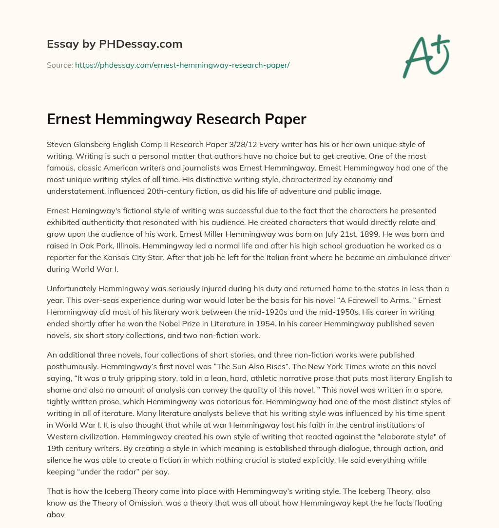 Ernest Hemmingway Research Paper essay