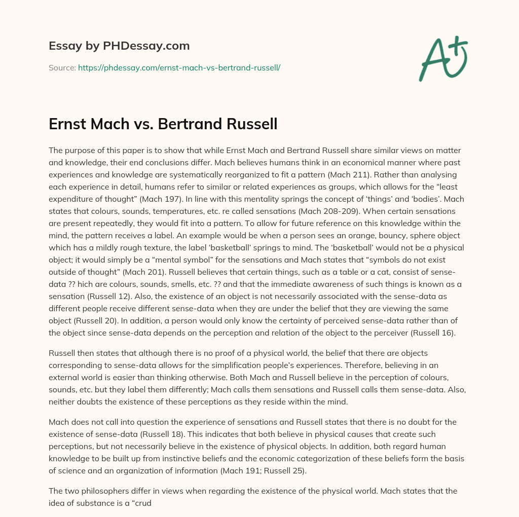 Ernst Mach vs. Bertrand Russell essay