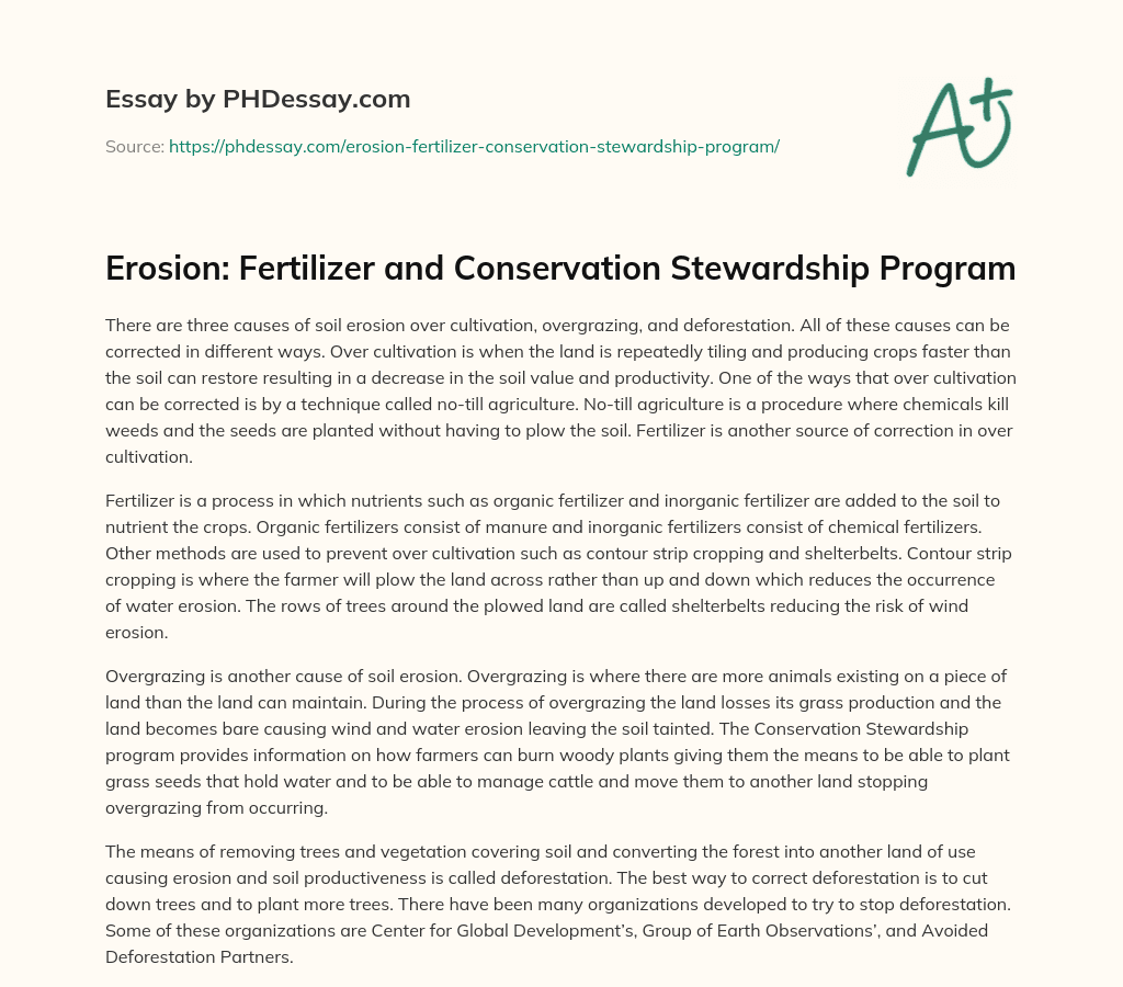 Erosion: Fertilizer and Conservation Stewardship Program essay