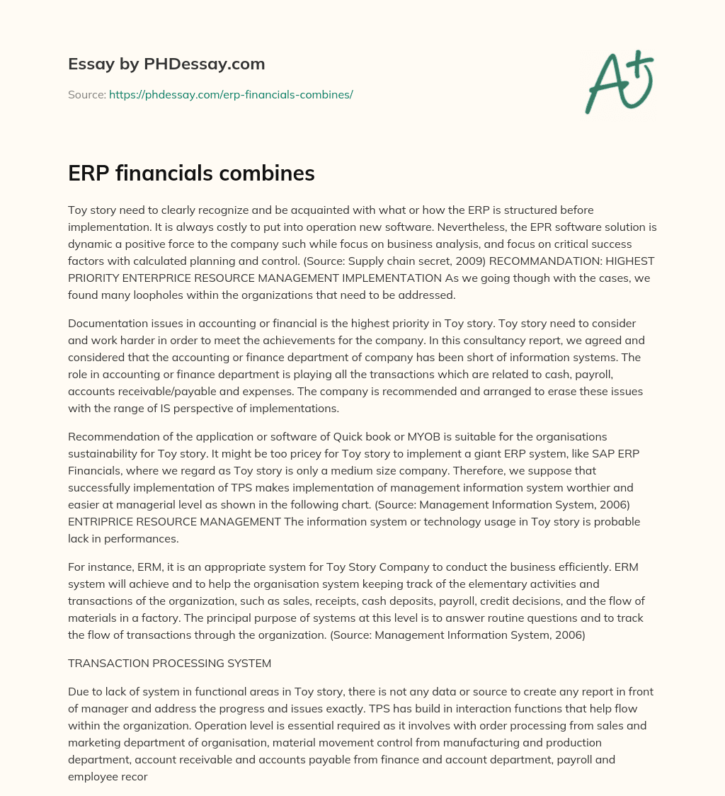 ERP financials combines essay