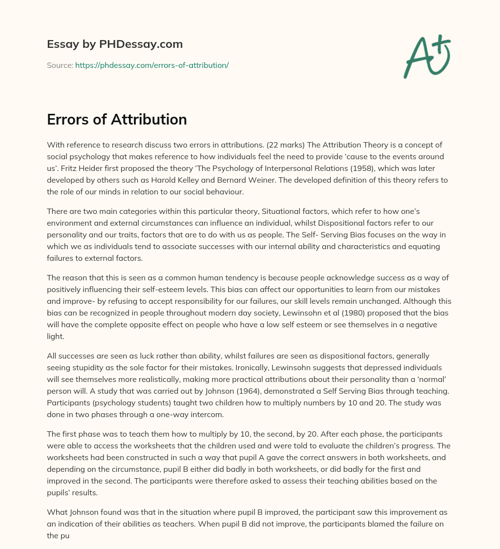 Errors of Attribution - PHDessay.com