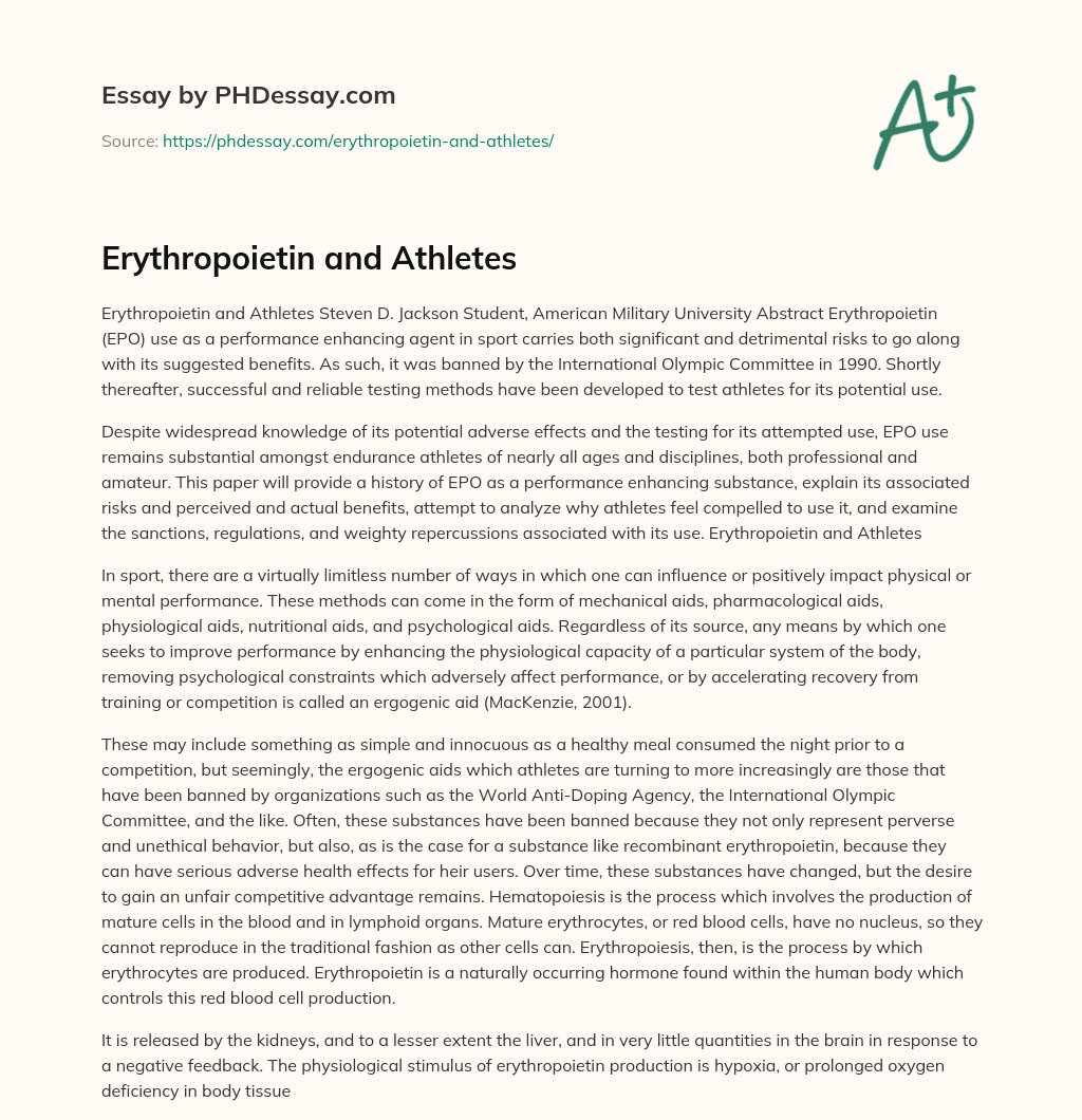 Erythropoietin and Athletes essay