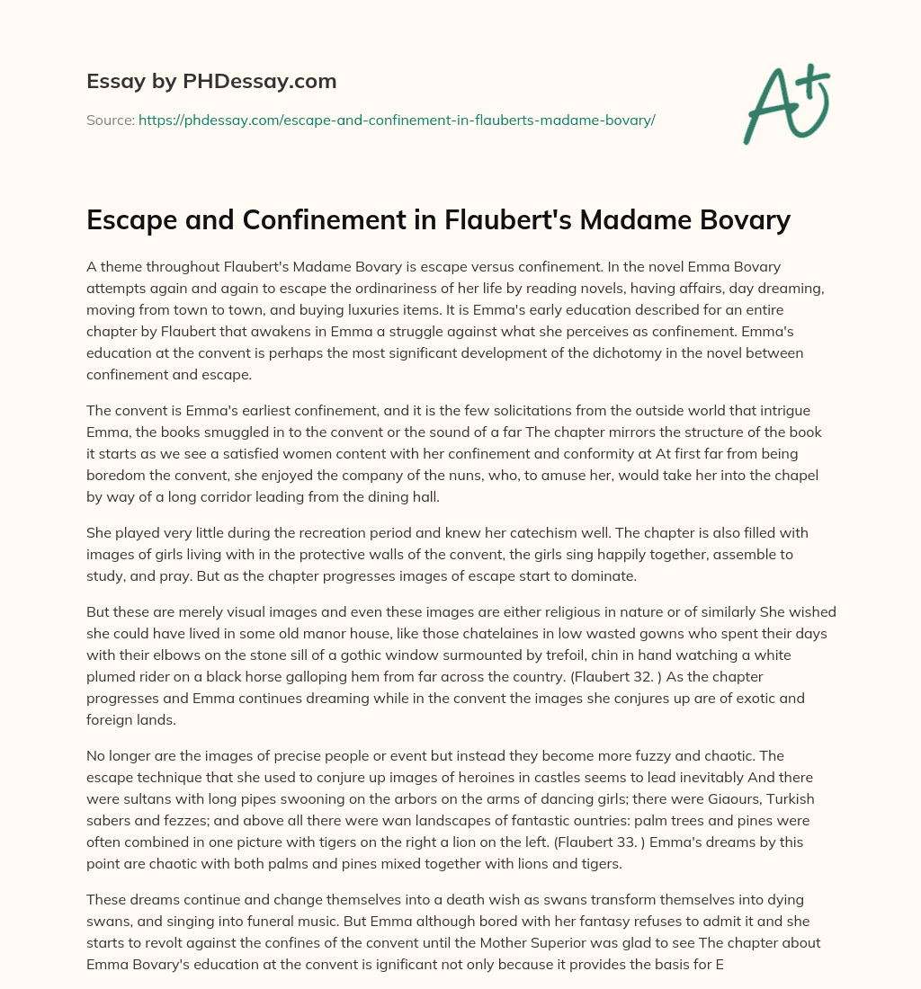 Escape and Confinement in Flaubert’s Madame Bovary essay