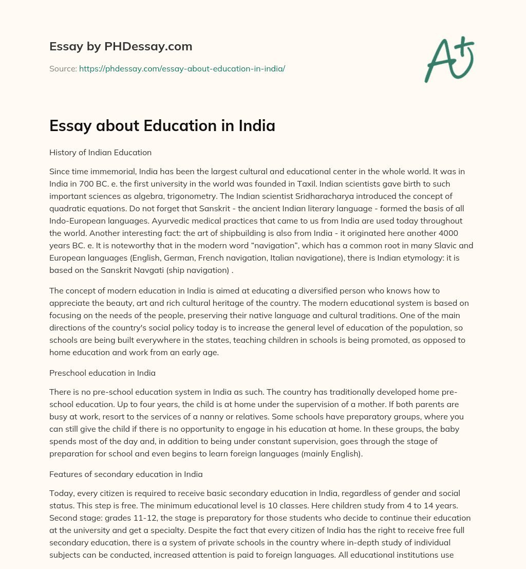 indian education system essay 500 words
