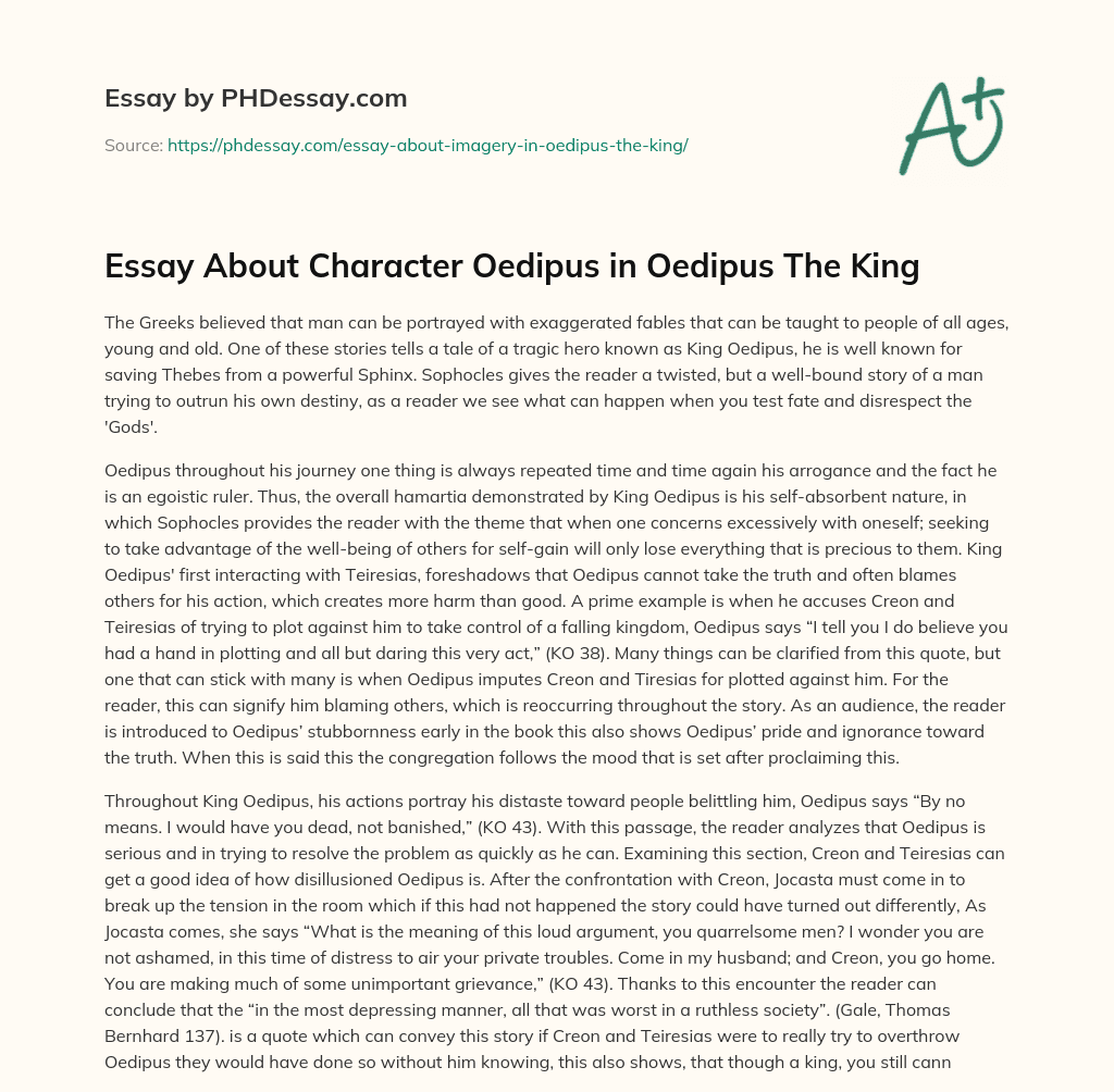 Essay About Character Oedipus in Oedipus The King essay