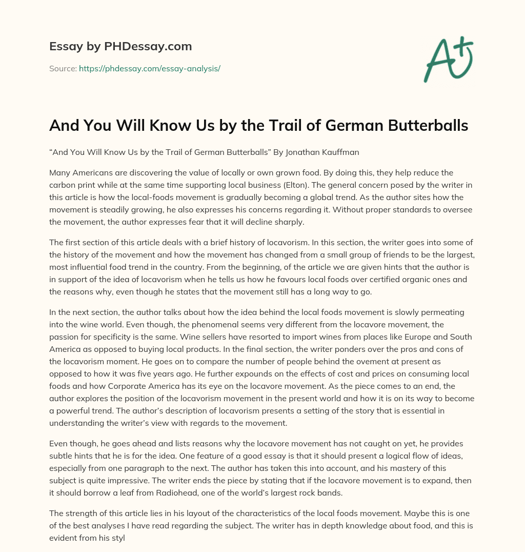 And You Will Know Us by the Trail of German Butterballs essay