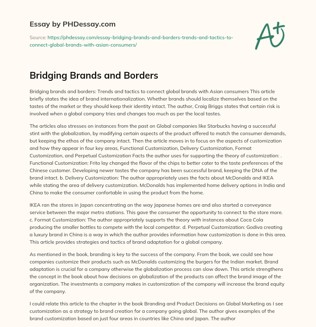 Bridging Brands and Borders essay