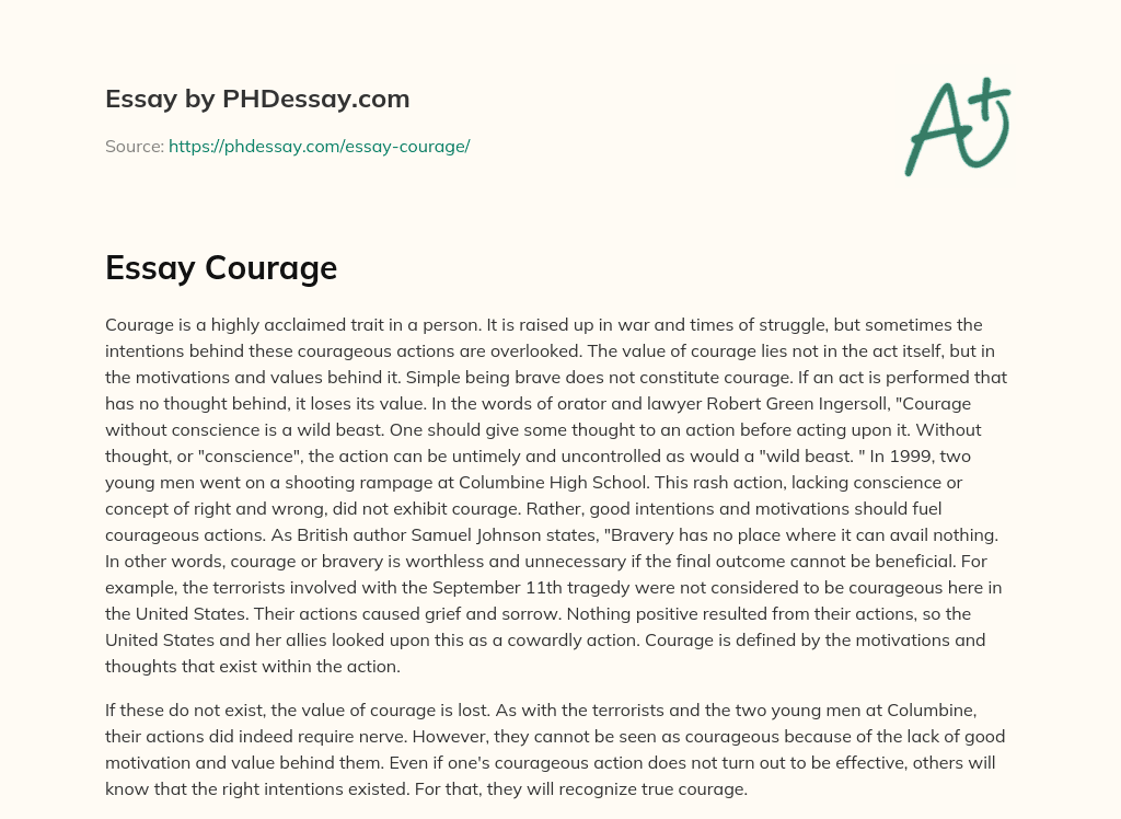 Essay Courage 300 Words PHDessay