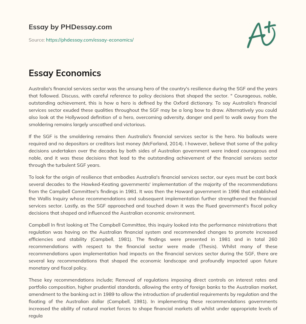Australia’s Financial Services Sector: The Unsung Hero of Resilience During the SGF essay