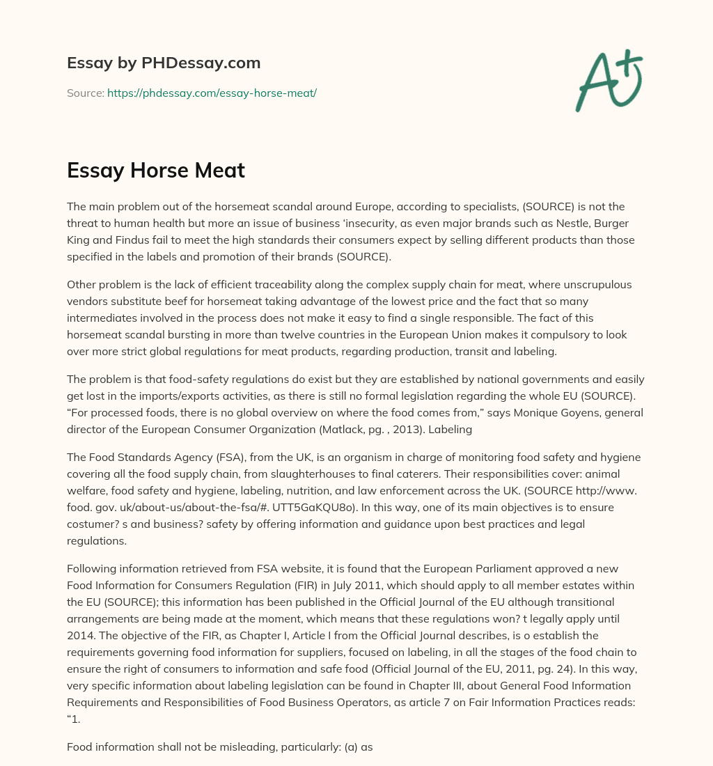 Essay Horse Meat essay