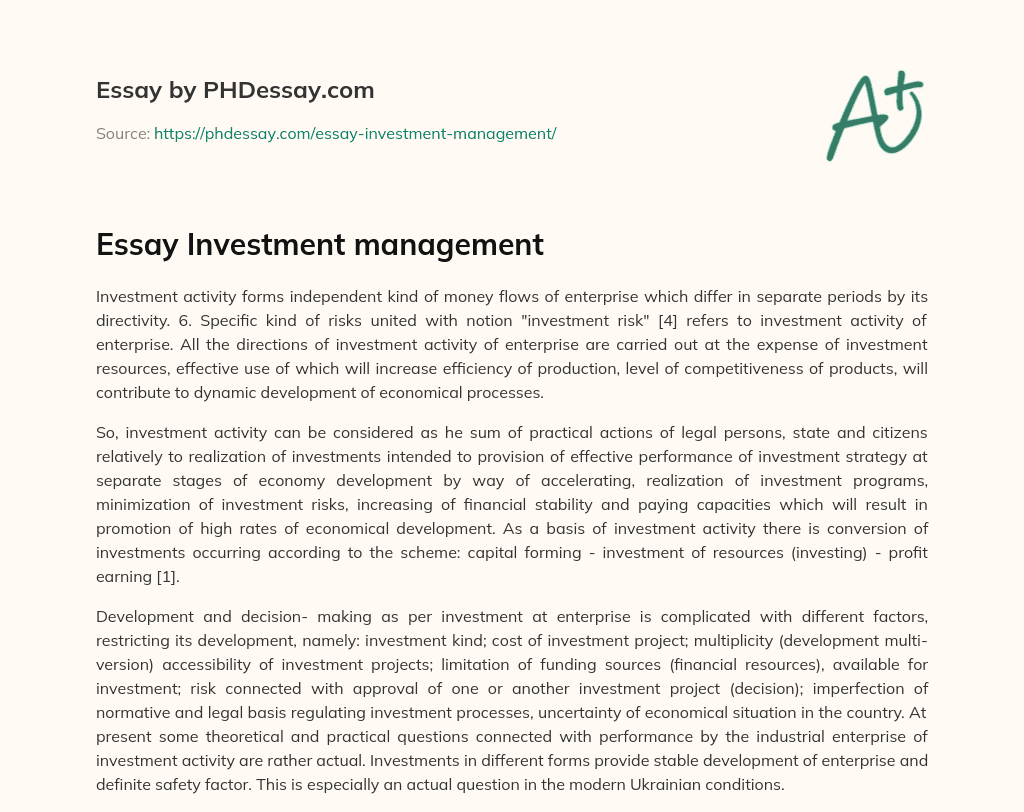 essay about investment