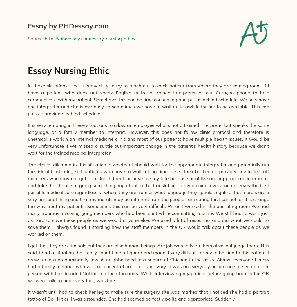 Essay Nursing Ethic essay