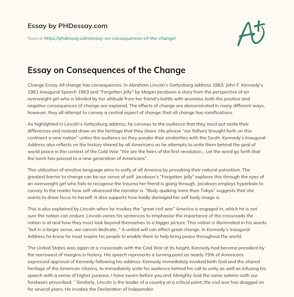 Essay on Consequences of the Change essay