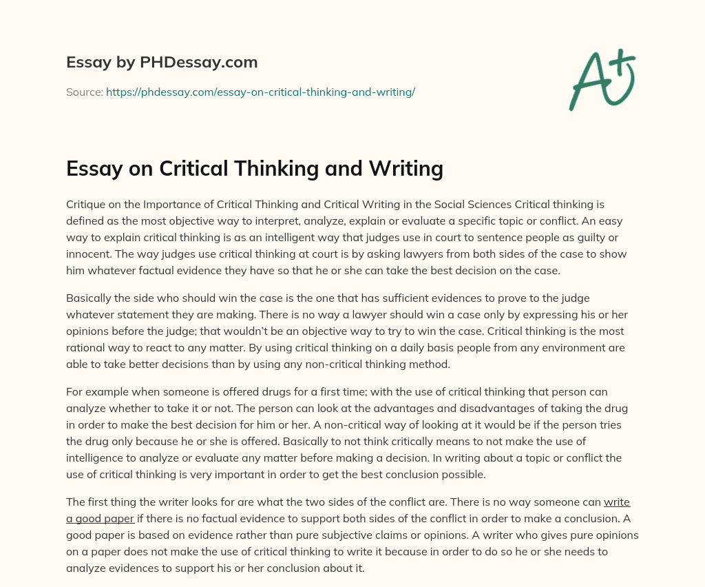 Essay on Critical Thinking and Writing essay