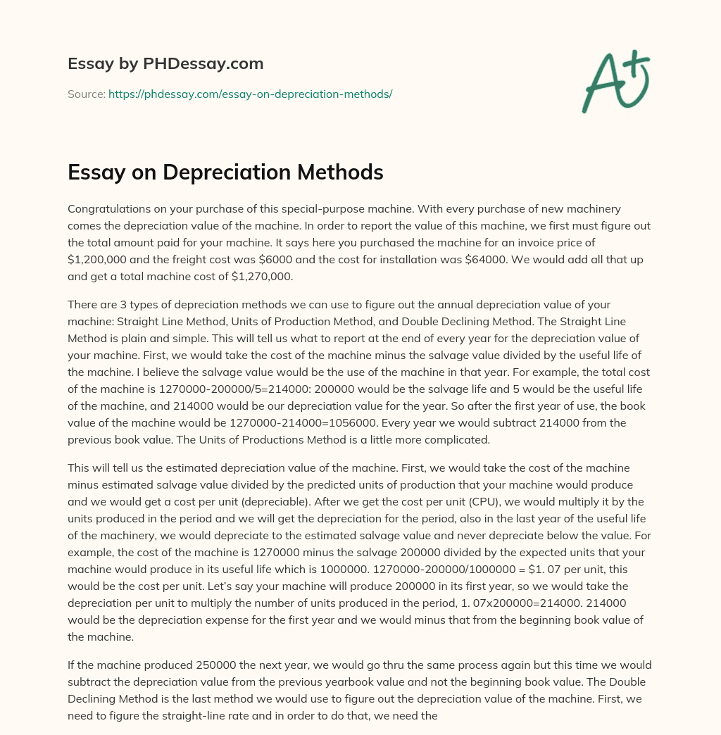 Essay on Depreciation Methods essay