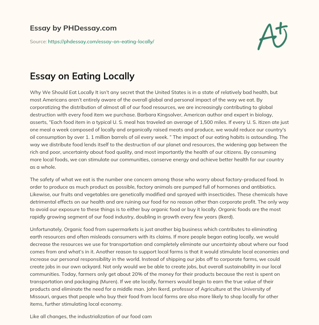 Essay on Eating Locally essay
